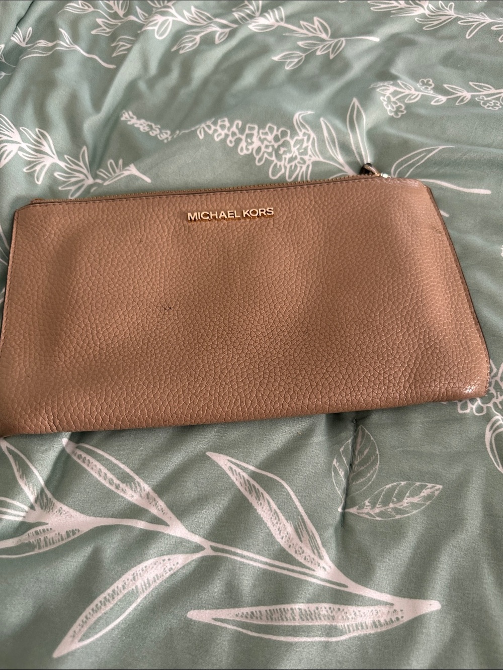 Michael Kors Pebbled Leather Zip Pouch - Taupe Brown